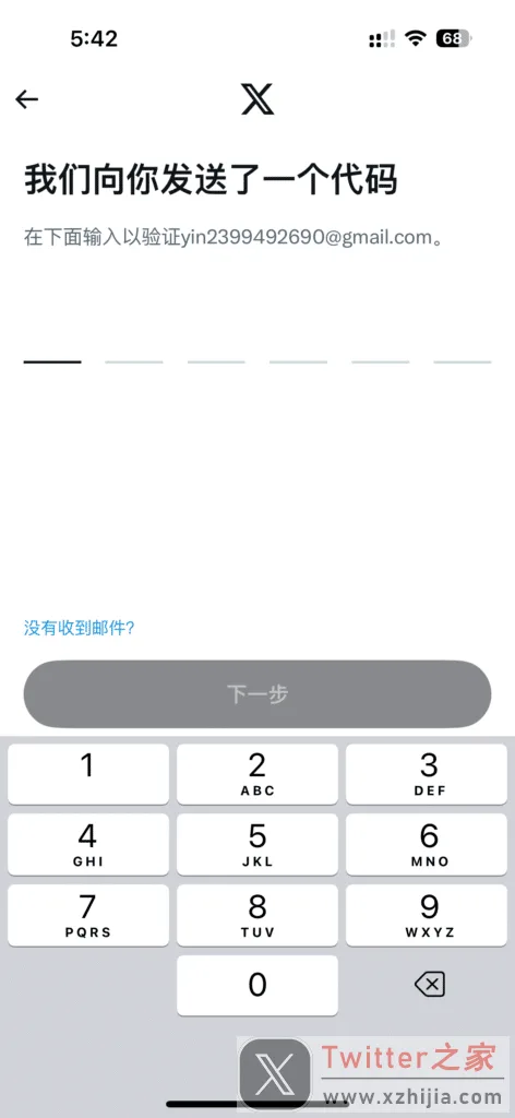 iPhone 版 X 输入邮箱验证码页面