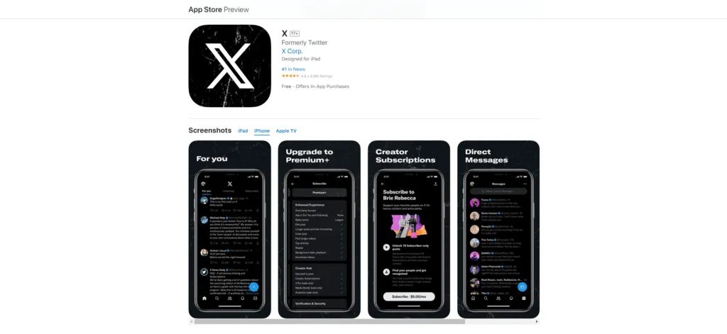 App Store中X应用的详情页