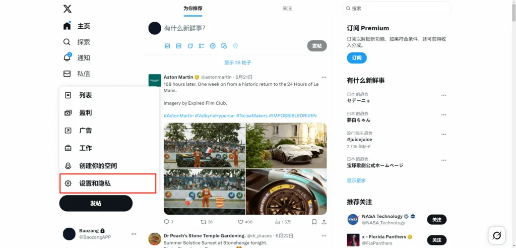 X网页版设置和隐私
